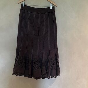Alberto Makali Chocolate Brown Midi Skirt with Cutout Hem